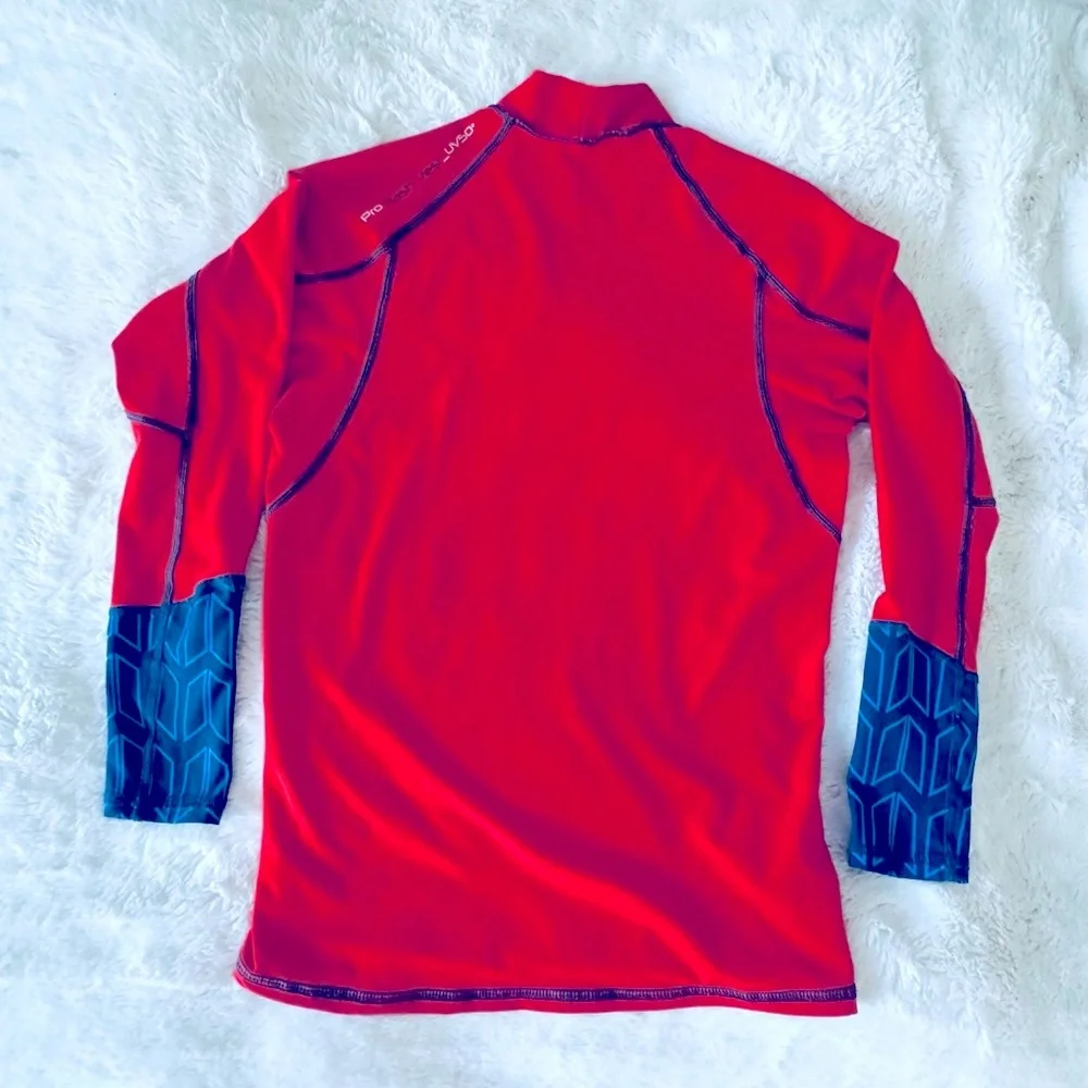 Gill Long Sleeve Rashguard Shirt, Red and Blue, Girls M